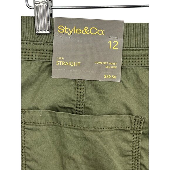 Style Co Womens Olive Green Capri Cargo Pants Size 12 Comfort Waist Mid Rise New - Picture 6 of 10